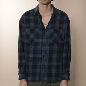 NEIGHBORHOOD Plaid Flannel LS Shirt Men's Large Blue Black Made in Japan